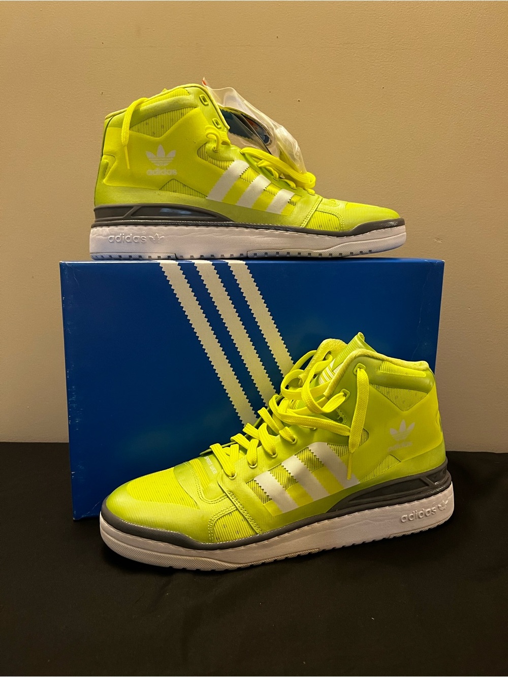 adidas Neon Yellow Men’s High-Top Sneakers with White Stripes